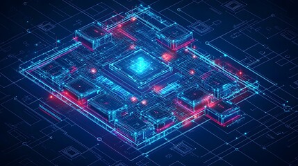 Wall Mural - digital blueprint of a cutting edge technological system with interconnected nodes and virtual inter