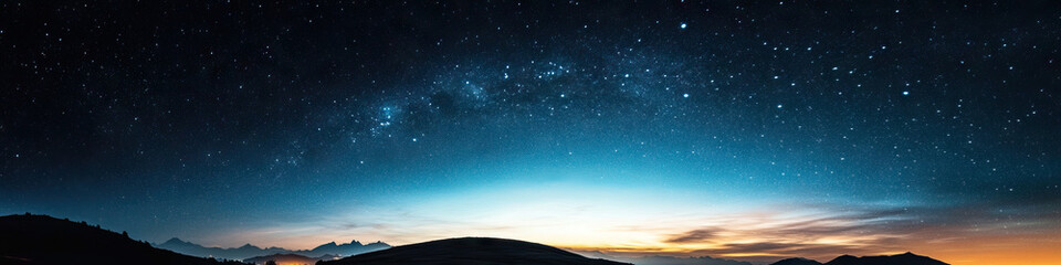 Wall Mural - Night Sky Panorama with Milky Way and Silhouetted Mountains