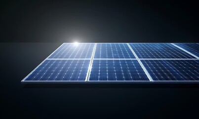 Poster - A glowing solar panel emits soft blue light, showcasing renewable energy technology in a vibrant, modern setting.