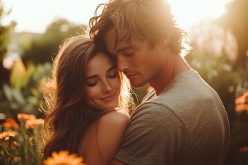 father and daughter embracing in autumn sunlit backyard lifestyle