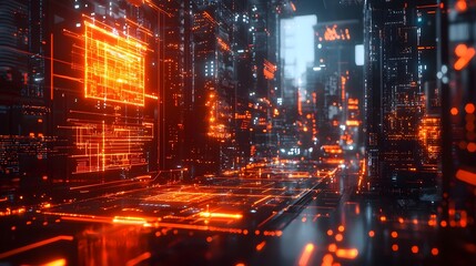 Wall Mural - glowing futuristic cityscape with abstract data flow and cutting edge design concepts emerging from 