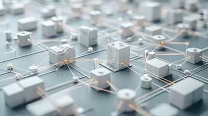 abstract 3d of an interconnected office structure with different departments and their roles visuall