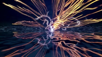 Aufkleber - A glowing energy burst emerging from a rippling surface, surrounded by golden light trails.
