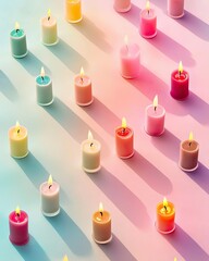 Poster - Sleek Candles With Vivid Neon Flames Illuminate a Surreal Minimalist Landscape