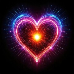 Wall Mural - a glowing red and blue neon light heart shape, black background