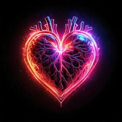 Wall Mural - a glowing red and blue neon light heart shape, black background
