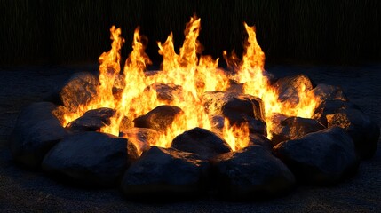 Aufkleber - Captivating Blaze of Flames   Roaring Campfire Illuminating the Darkness of the Wilderness with its Warm Intense Glow and Dancing Sparks  Outdoor Adventure Survival