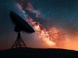 © Tanakrit - A stunning night sky filled with stars and the Milky Way, featuring a large satellite dish silhouetted against the cosmic backdrop.