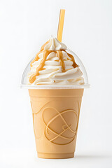 Sticker - Iced coffee with whipped cream in a plastic takeaway cup isolated on a white background