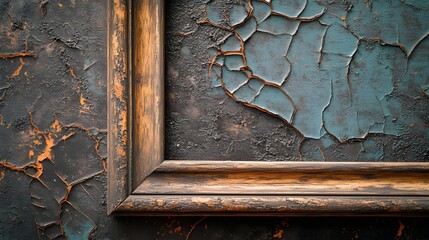Leinwandbilder - Vintage weathered wooden frame with cracked and peeling paint texture creating a grungy abstract background  Rustic distressed and antique looking material for design art or decor purposes