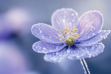 Wall Mural - Delicate Purple Flower with Dew Drops in Soft Natural Light