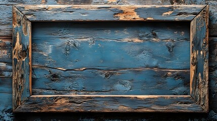 Poster - Vintage wooden frame with a distressed weathered appearance in shades of blue and brown creating a rustic natural backdrop for design art or craft projects