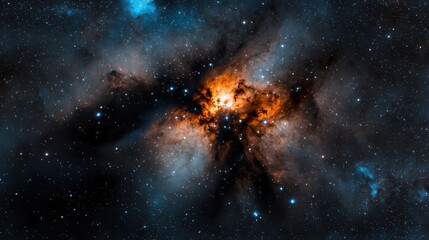Wall Mural - a starry sky with a bright orange cloud in the middle