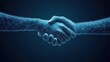 © Blackmint Studio - Two interconnected hands created with a network of lines and dots illustrate a digital handshake symbolizing collaboration and mutual understanding in modern technology