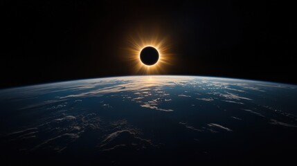 Wall Mural - a large sun is in the sky above a dark blue planet