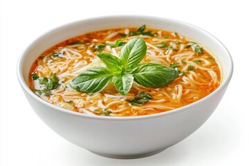 Poster - A delicious looking bowl of noodle soup with basil