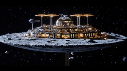 Wall Mural - A large, futuristic building is floating in space