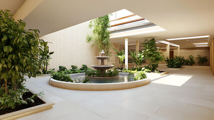 Wall Mural - A large room with a fountain and plants