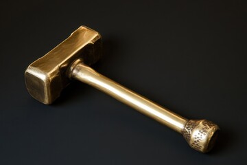 Wall Mural - Smooth and shiny brass sledgehammer resting on a dark background