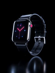 Poster - Futuristic smartwatch displaying a holographic interface in a modern design setting.