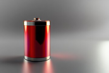 Poster - A red battery cell stands vertically on a gray surface