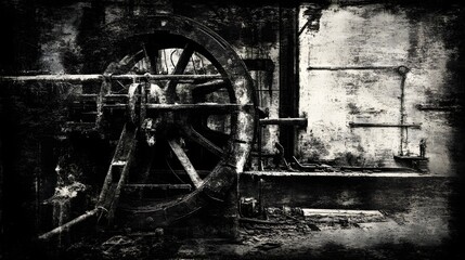 Leinwandbilder - Abandoned Industrial Machine Gear and Wheel in Grunge Factory Scene