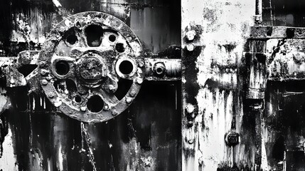 Poster - Abandoned Industrial Machinery with Aged Rusty Gears and Components