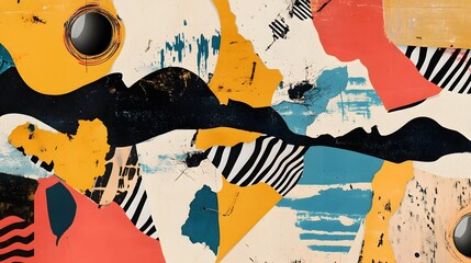 Aufkleber - Abstract Colorful Mixed Media Painting with Expressive Brushstrokes and Patterns