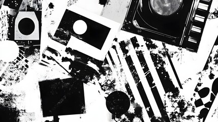 Aufkleber - Abstract Geometric Monochrome Grunge Texture Artwork with Shapes and Lines in Black and White