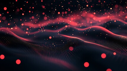 Wall Mural - abstract red digital wave with particles