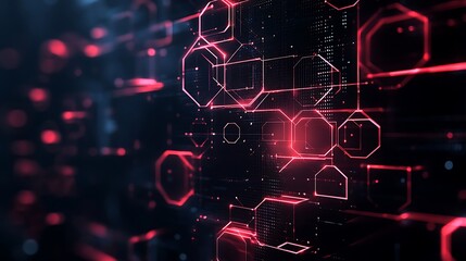 Wall Mural - abstract red digital wave with particles