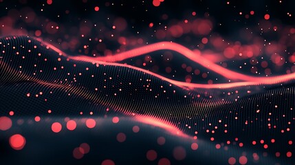 Wall Mural - abstract red digital wave with particles