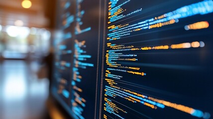 Office code screen, programming, project, background blur, software development