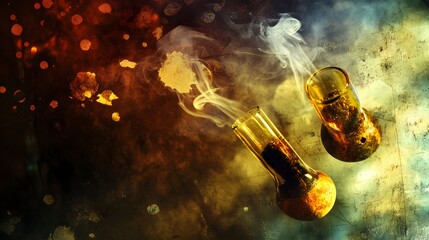 Aufkleber - Dramatic Bursts of Glowing Light and Smoke in Fiery Abstract Composition