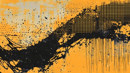 Leinwandbilder - Dramatic Ink Splash Abstract Grunge Composition with Vibrant Orange and Black Color