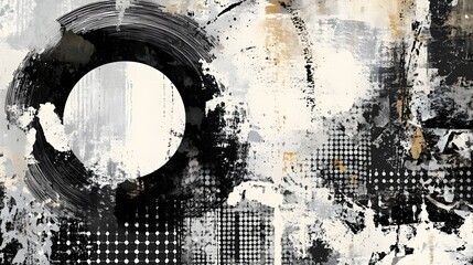 Fototapete - Dramatic Monochrome Abstract Grunge Texture with Splashes and Overlapping Shapes