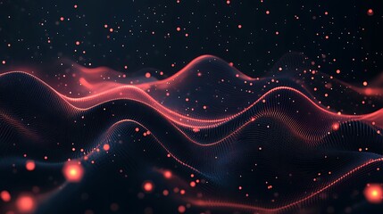 Wall Mural - abstract red digital wave with particles