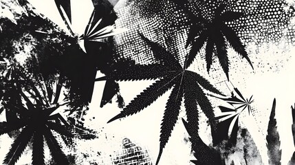 Aufkleber - Dramatic Monochrome Silhouetted Palm Leaves   Abstract Nature Background