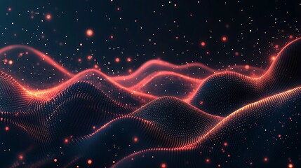 Wall Mural - Abstract Red Digital Wave with Particles