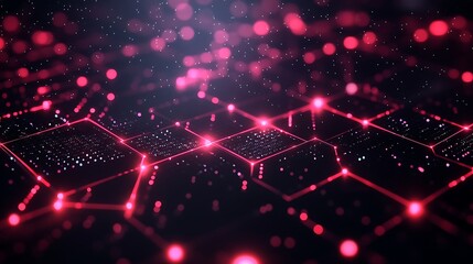 Wall Mural - glowing red hexagonal digital network