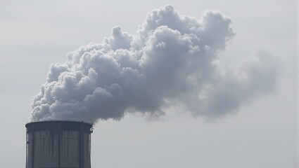 Wall Mural - Eerie industrial smoke tower billowing dark clouds against a gloomy sky Environmental pollution concept