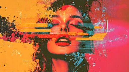 Aufkleber - Glitched and Distorted Digital Art with Vibrant Colors and Surreal Visuals