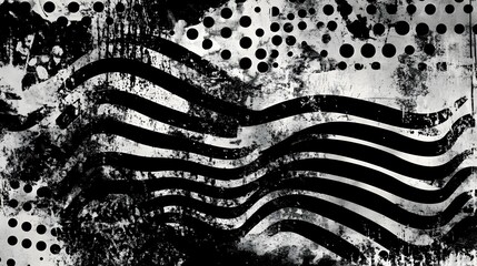 Fototapete - Grunge Abstract Monochrome Textured Background with Distressed Geometric Patterns and Fluid Organic Elements