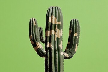 Wall Mural - Three armed saguaro cactus against a light green backdrop