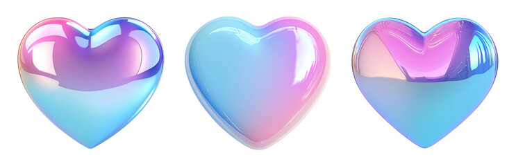 Wall Mural - glossy hearts in gradient shades isolated on transparent background