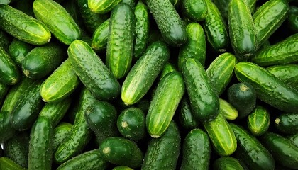 Fresh cucumbers stacked together at a local market in summer