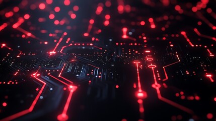 Wall Mural - glowing red hexagonal digital network