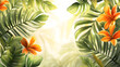 © Zyariss - Tropical Leaves and Orange Flowers with Sunny Background Nature Illustration