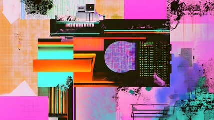 Poster - Abstract Colorful Digital Art with Geometric Shapes and Futuristic Patterns