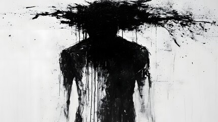Aufkleber - Abstract Flowing Liquid Silhouette in Dark Monochrome Concept